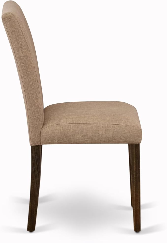 East West Furniture V727AB747-7 7 Piece Modern Dining Table Set Consist of a Rectangle Wooden Table with V-Legs and 6 Light Sable Linen Fabric Parson Dining Chairs, 40x72 Inch, Multi-Color