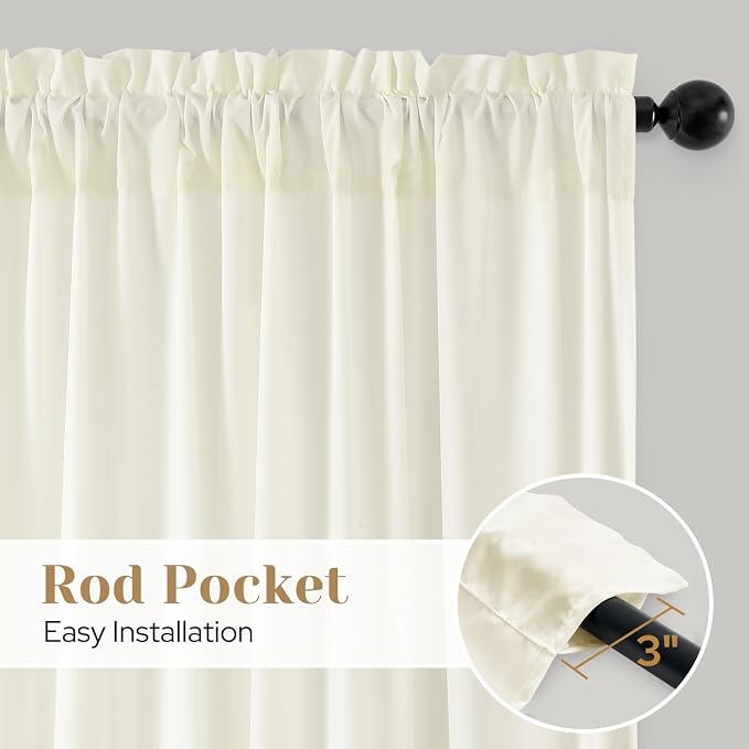 HOMEIDEAS Non-See-Through Cream Yellow Privacy Sheer Curtains, 52 X 72 Inches - Image 5