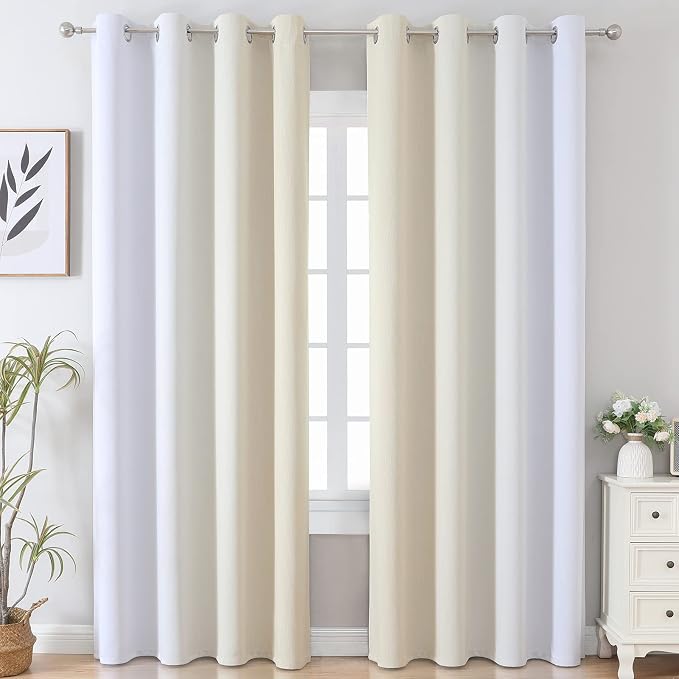 Estelar Textiler Beige and Greyish White Blackout Curtains 102 Inches Long - Image 2