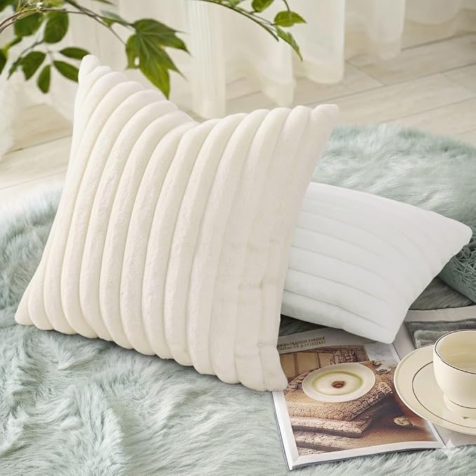 decorUhome Summer Cozy Faux Fur Throw Pillow Covers 22x22 Set of 2 Decorative - Image 6