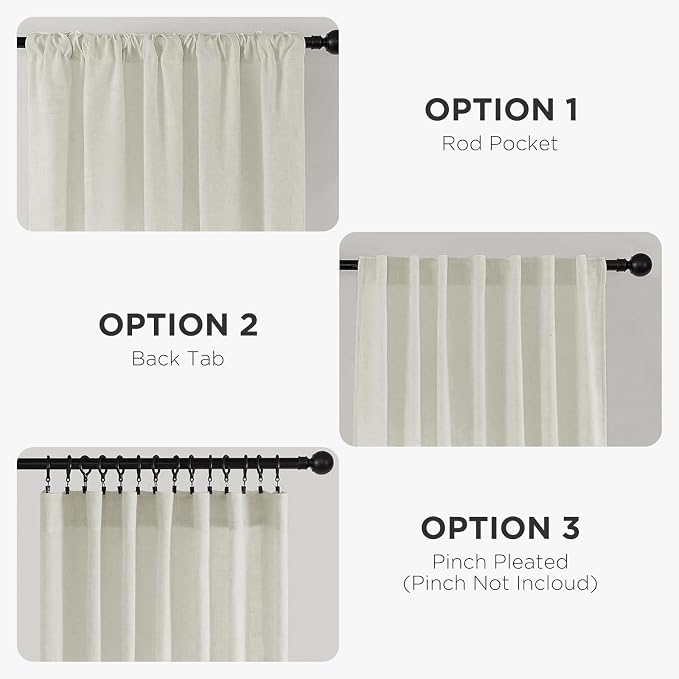 Joydeco Linen Curtains 90 Inch Length 2 Panel Sets, Light Filtering Curtains - Image 4