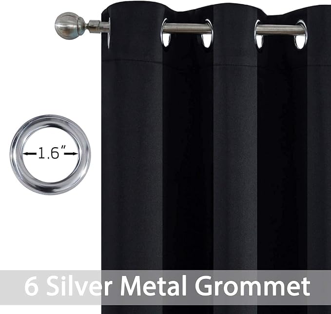 Yakamok Black Room Darkening Grommet Window Drapes Blackout Curtains Thermal - Image 3