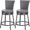 Bar Stools Set of 2, Counter Height Swivel Bar Chair with High Backrest, 24" Round Seat Barstools for Kitchen Island, Pub, Metal Base, Upholstered PU Leather Dining Chairs Grey