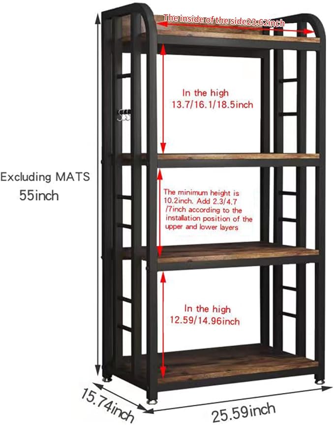 Microwave Oven Stand with Storage 4 Tiers, Free Standing Microwave Oven Stand Coffee Bar Adjustable Kitchen Shelves Kitchen Storage Shelf Rack Bakers Racks for Kitchens(Brown)