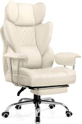 COMHOMA Big and Tall Office Chair, High Back Leather Gaming Chair with Footrest, Executive Ergonomic Office Chairs with Pocket Spring Lumbar Support and with Outward Fixed Soft Armrests