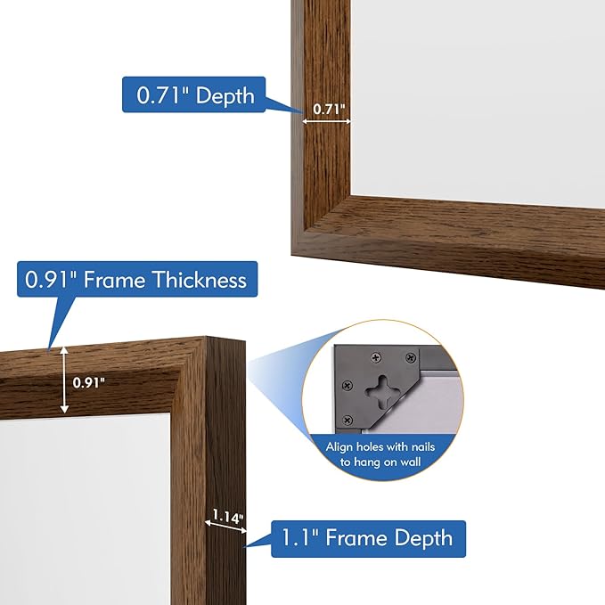 Rectangle Bathroom Mirror 22x30 Inch, Walnut Wood Grain Framed, Anti-Rust & 4mm Tempered Glass, Horizontal/Vertical Hanging Vanity Mirror for Bathroom & Bedroom