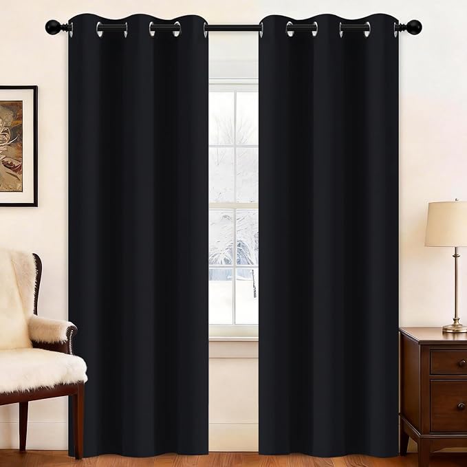 Yakamok Black Room Darkening Grommet Window Drapes Blackout Curtains Thermal by Yakamok