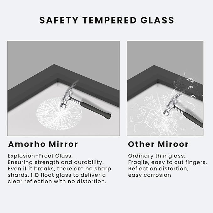 Amorho Black Bathroom Mirror, 40X32 Inch Thick Metal Framed Wall Mirrors for Vanity, Bedroom, Living Room, Entryway, Rectangle Wall-Mounted Mirrors(Horizontal/Vertical).