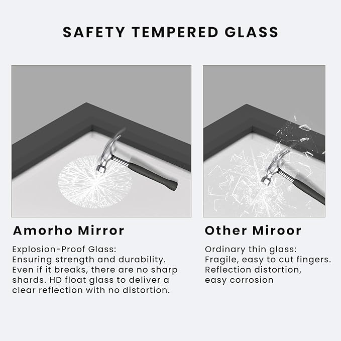 Amorho Black Bathroom Mirror, 60 X30 Inch Thick Metal Framed Wall Mirrors for Over 2 Sinks, Bedroom, Living Room, Entryway, Large Rectangle Wall-Mounted Mirrors.