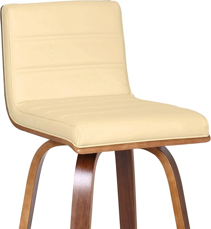 Armen Living Vienna Modern Swivel 26" Counter Height Barstool with Cream Faux Leather and Walnut Wood Finish