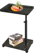 Simcat C Table End Table Adjustable Height, C Shaped Side Table with Wheels, 360° Swivel TV Tray Table, Sofa Side Tables for Small Spaces/Living Room/Bedroom/Bathtub/Hospital