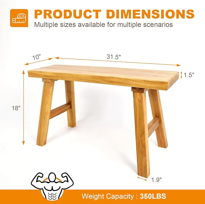 Farmhouse Solid Wood Bench: Long Rustic Indoor Narrow Wooden Bench for Entryway,Living Room, Dining Room,End of Bed,Hallway (31.5" Lx10 Wx18 H)