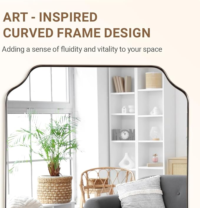 ANDY STAR Chrome Bathroom Mirror, 24x36 Inch Polished Chrome Rectangle Mirror, Scalloped Bathroom Mirror with Stainless Steel Metal Frame, Thin Frame Deep 1’’
