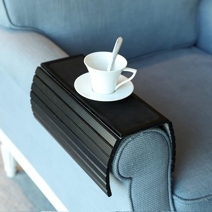 GEHE Sofa Arm Tray Table for Couch Flexible/Foldable Sofa Tray Couch arm Table Perfect for Drinks Snacks Remote Control or Phone Great arm Tray for Couch armrest (Black)