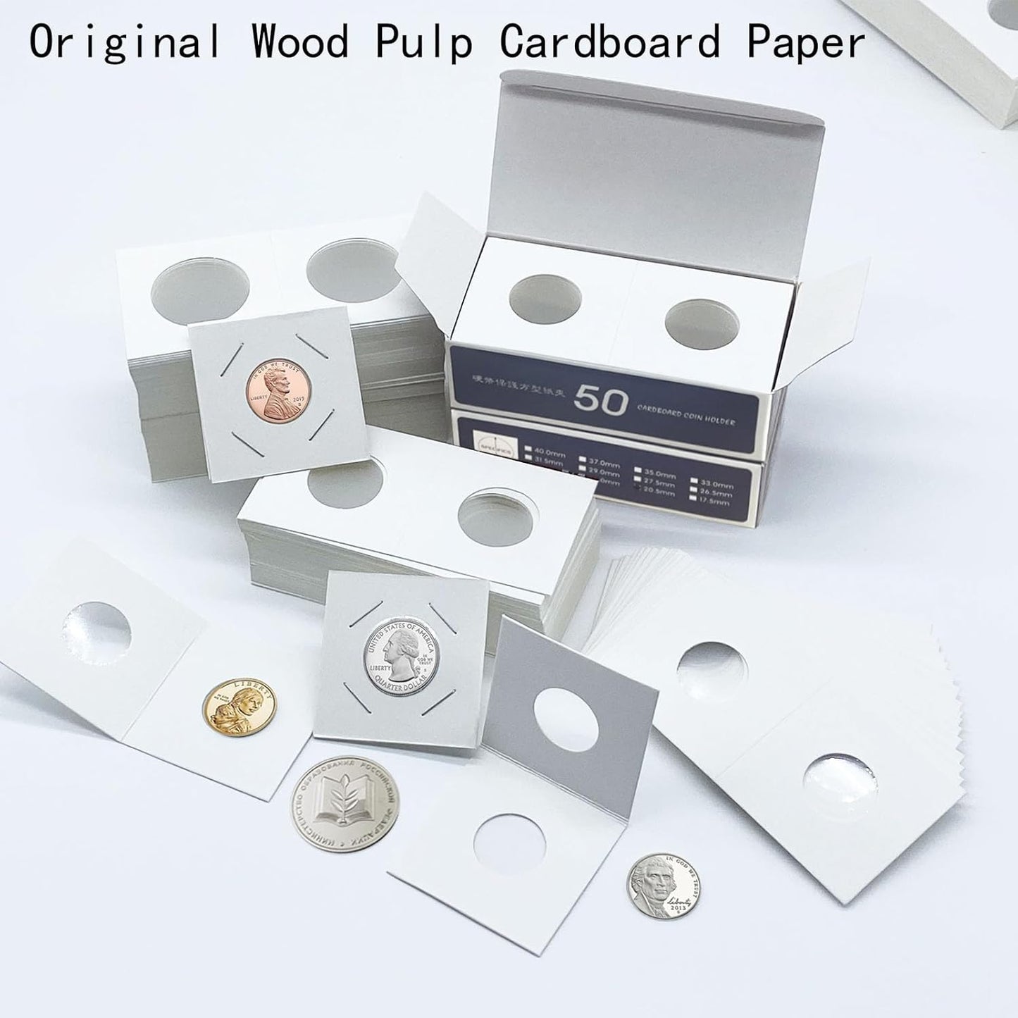 200 PCS Premium Cardboard Coin Flips 2 x 2 inch Coin Collection Supplies for Half Dollar, Mylar Coin Flips Coin Holders for Collectors (Half Dollar Coin Flips)