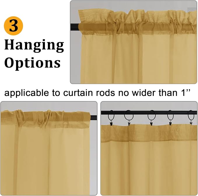 Gwine Gold Sheer Curtains 84 Inches Long 2 Panels Set - Image 4