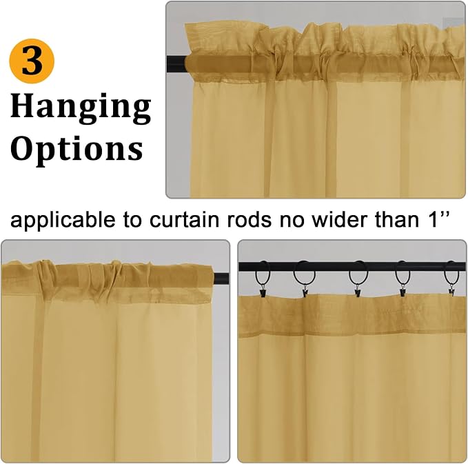 Gwine Gold Valances for Windows, Small Light Filtering Rod Pocket Cafe Valance - Image 5