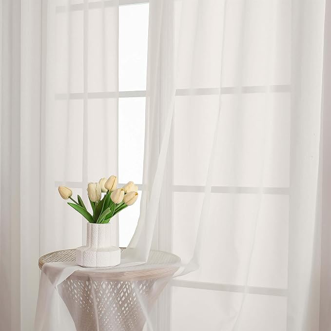 OVZME Ivory Sheer Curtains 72 Inches Long 2 Panels Set, Light Filtering Sheer - Image 6