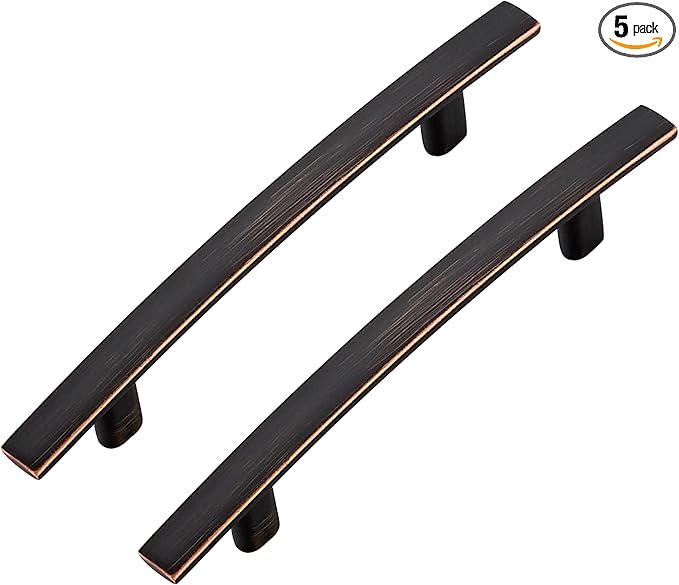 5 Pack Cabinet Handles 3.75" Hole Center - Curved Cabinet Pulls Oil Rubbed Bronze Drawer Pulls for Kitchen Cupboard Solid Hardware for Dresser Drawer Arch Hardware