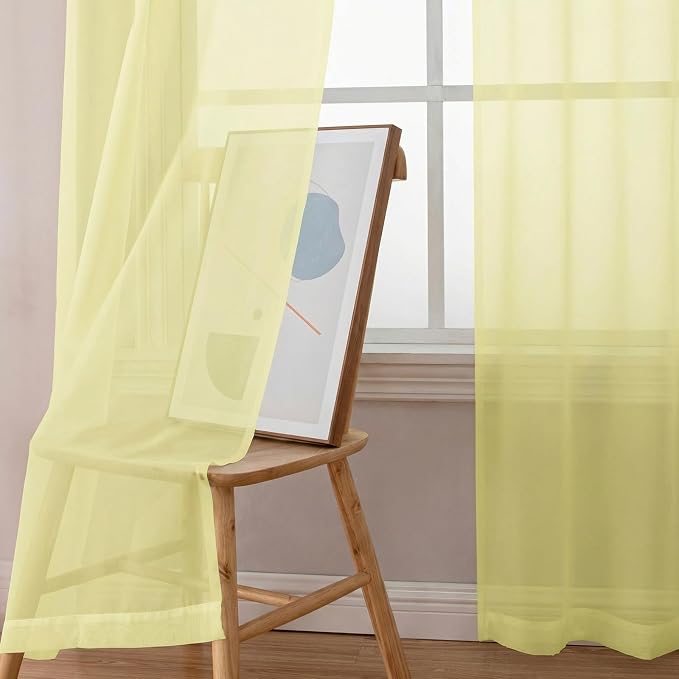 Simplebrand Light Yellow Sheer Curtains 72 Inches Long 2 Panels - Image 3