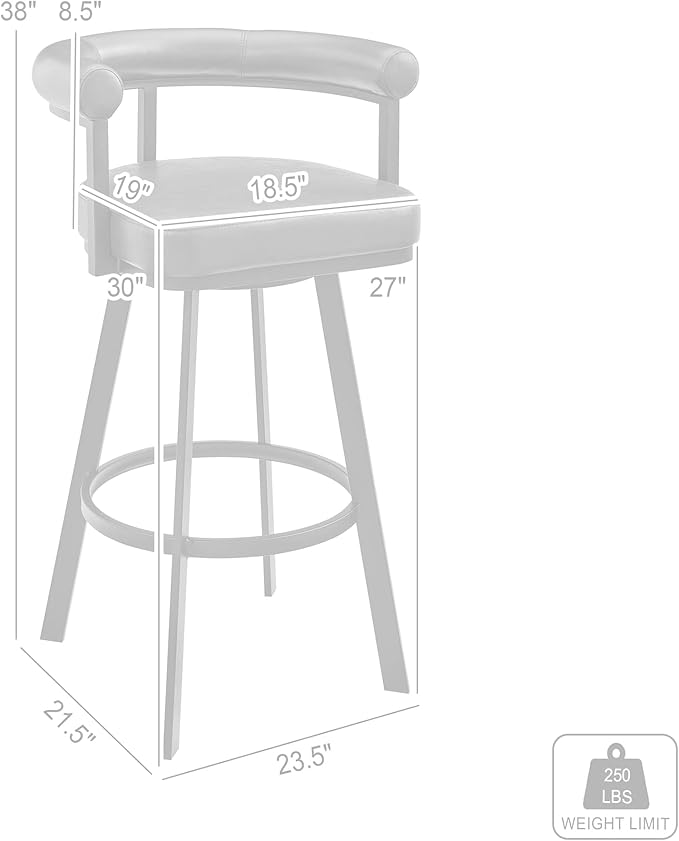 Armen Living Magnolia Swivel Bar Stool in Brushed Stainless Steel with Black Faux Leather