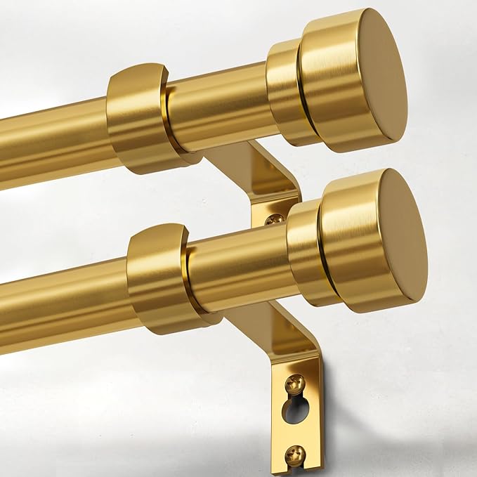 2 Pack Modern Gold Curtain Rods for Windows 72 to 144 Inches Adjustable Heavy Duty 1" Diameter Brass Window Curtain Rod with Solid Metal Finials for Outdoor Farmhouse Bedroom Kitchen Living Room