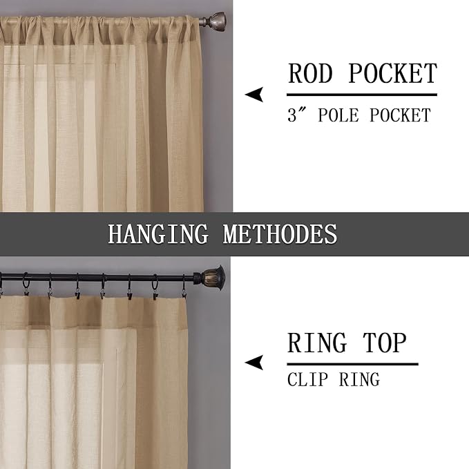 Tollpiz Sheer Curtain Linen Textured Bedroom Curtains Sheer Light Filtering Rod - Image 5