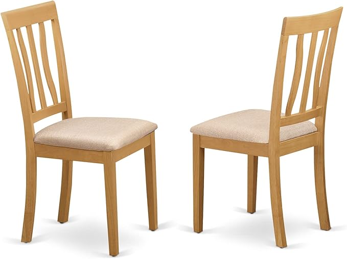 East West Furniture DLAN5-OAK-C 5 Piece Kitchen Table Set for 4 Includes a Round Dining Room Table with Dropleaf and 4 Linen Fabric Upholstered Dining Chairs, 42x42 Inch, Oak