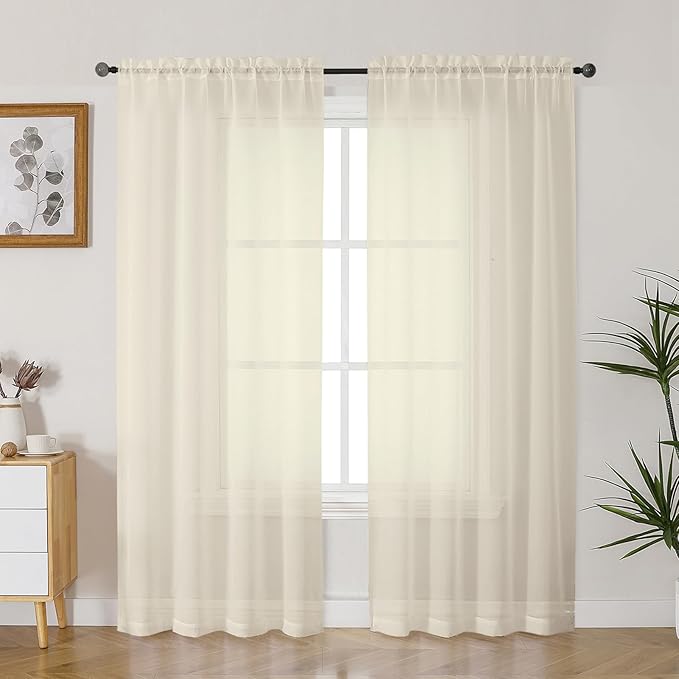 Gwine Cream Sheer Curtains 72 Inches Long 2 Panels Set by Gwine