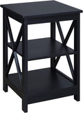 Convenience Concepts Oxford End Table 15.75" - Modern Living Room Table with Storage Shelves, Transitional Nightstand Side Table for Home Decor and Display, Black
