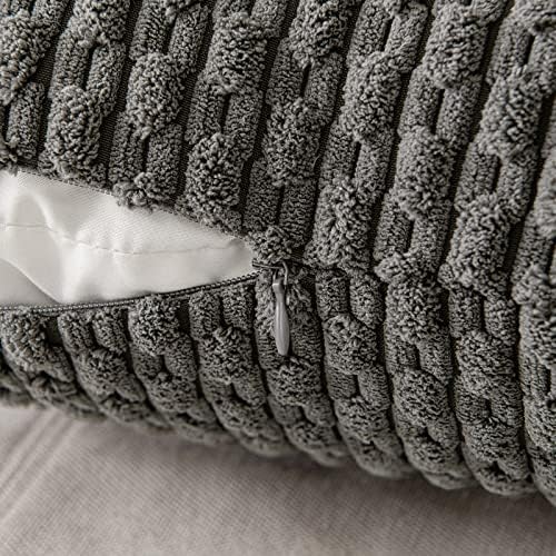 MIULEE Decorative Throw Pillow Covers 16x16 Dark Grey Textured Corduroy - Image 3