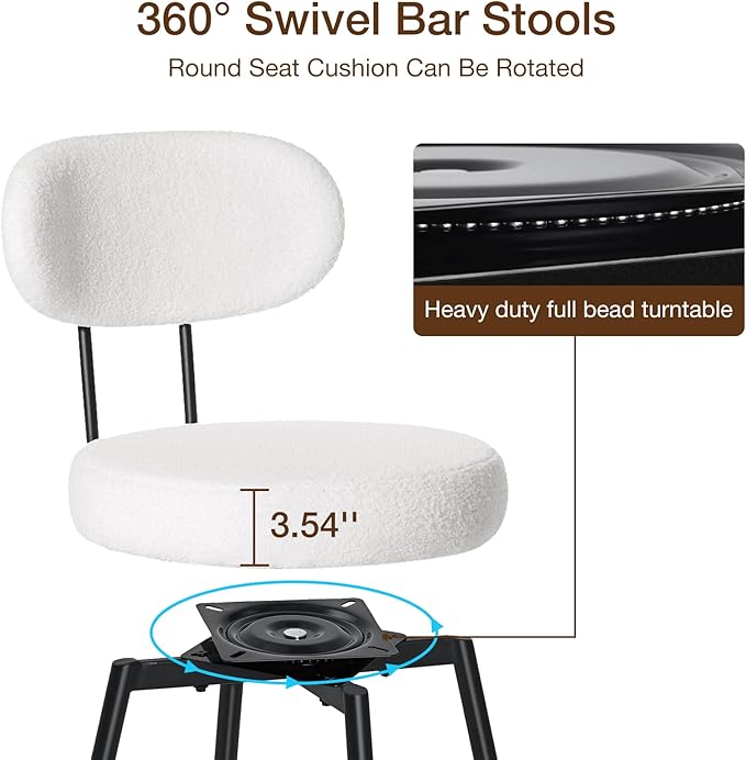 HOMMPA Counter Height Swivel Bar Stools Set of 4 Boucle Barstools 26'' Upholstered Modern Counter Barstools with Back Metal Legs Bar Stools Chairs for Kitchen Counter Island White
