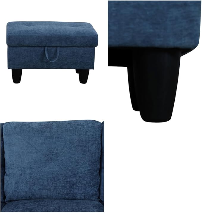 NAYSAYE L Shaped Couch, Modular Sectional Couch with Ottoman Storage, Modern Lounge Sofa Convertible Sectional Couches for Living Room, Apartment, Blue