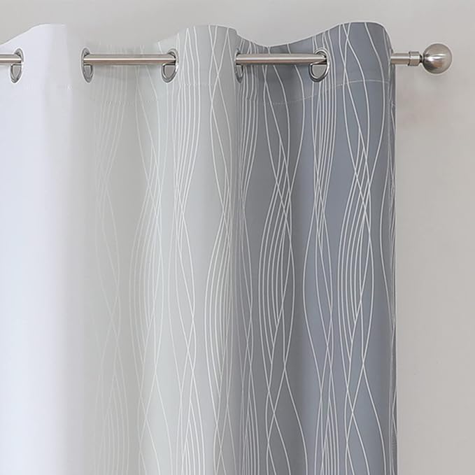 Estelar Textiler Grey and Greyish White Blackout Curtains 45 Inch Length - Image 4
