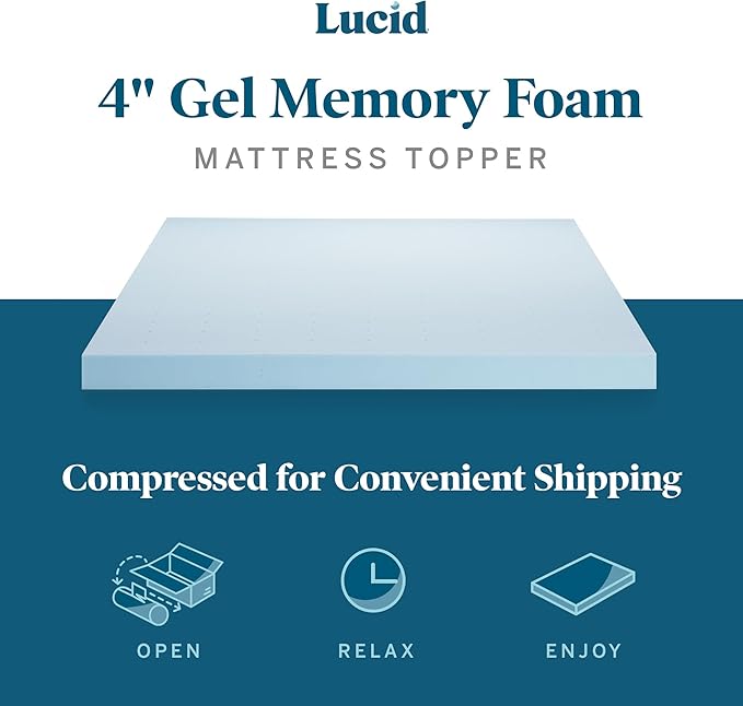 LUCID - LU40FF30GT 4 Inch Gel Memory Foam Mattress Topper-Ventilated Design-Ultra Plush-Full