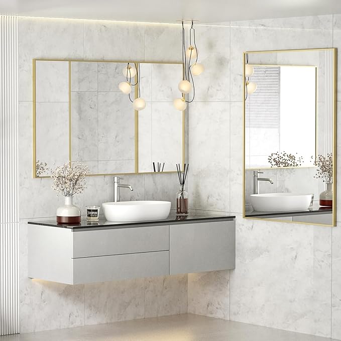 Koonmi Gold Mirrors for Wall, 36x48 Inch Bathroom Mirror, Rectangular Wall Mirror for Living Room Bedroom Bathroom, Hangs Horizontally or Vertically
