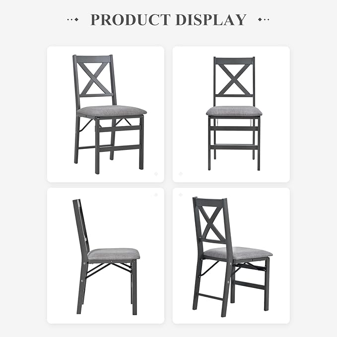 COLAMY Folding Dining Chairs Set of 4, Foldable Chairs with Padded Seats, Wood Folding Dining Room Chairs for Kitchen, Party, Camping, Dark Grey