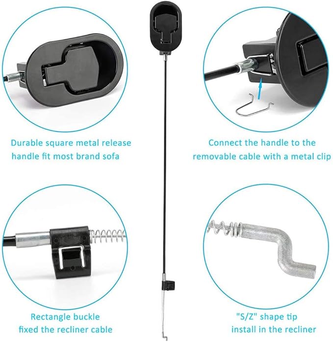 Metal Recliner Handle Replacement Parts with Cable, Universal Recliner Sofa Chair Couch Release Lever Pull Handle, Fits Ashley and Major Recliner Brands, Exposed Cable Length 4.9“