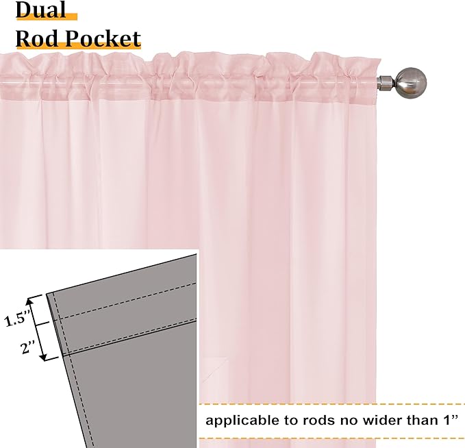 Aiyufeng Blush Pink Sheer Curtains 84 Inches Long 2 Panels Set, Light Filtering - Image 3