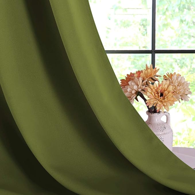NICETOWN Blackout Window Curtains 80 inch Long, 2 Panels, 34 inch, Olive Green - Image 4