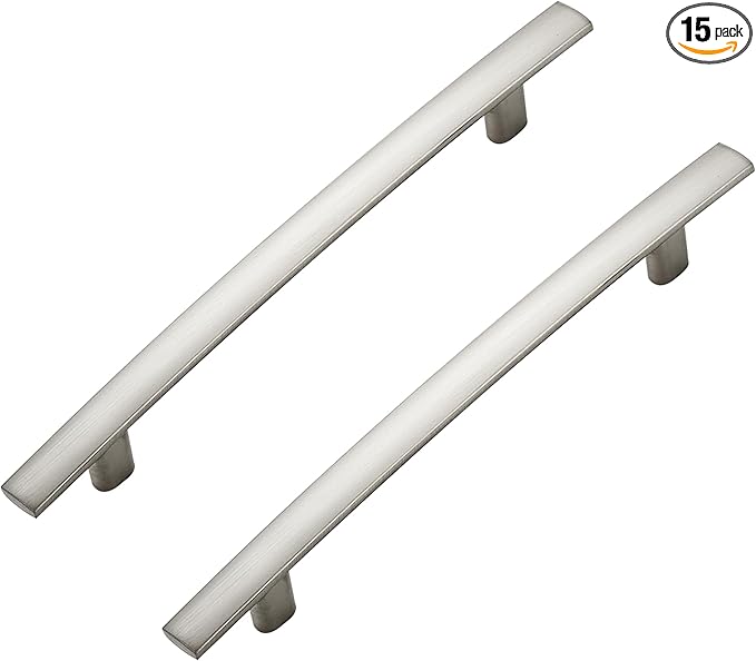 15 Pack Cabinet Handles 5" Hole Center - Curved Cabinet Pulls Brushed Nickel Drawer Pulls for Kitchen Cupboard Solid Hardware for Dresser Drawer Arch Hardware