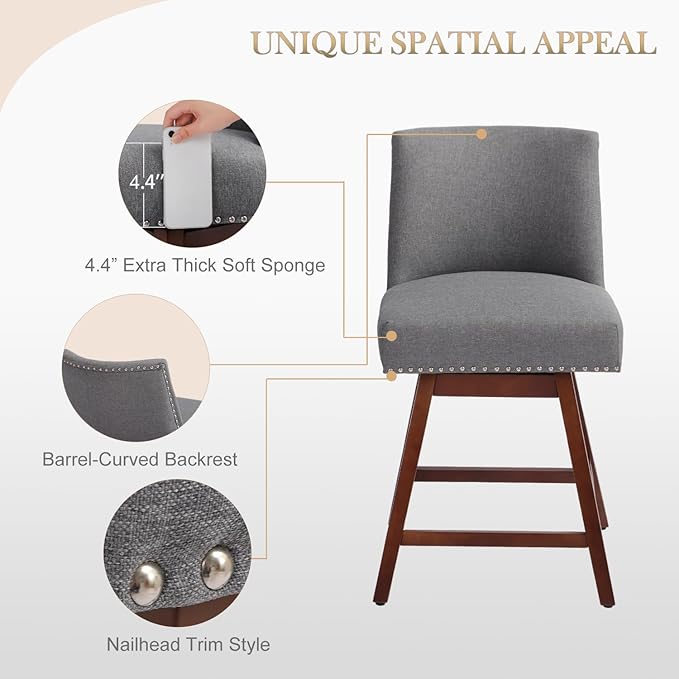 Counter Height Barstools Set of 6,360° Swivel Bar Stools with Back,26 inch Modern Counter barstools,Upholstered Bar Tall Stools for Kitchen Counter,Kitchen Island,Bar, Home (Dark Gray, SET OF 6)