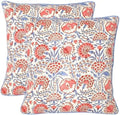 Ridhi Flamingo Pink Block Print Cotton Pillow Cover 24x24 Inch Set of 2 by Ridhi