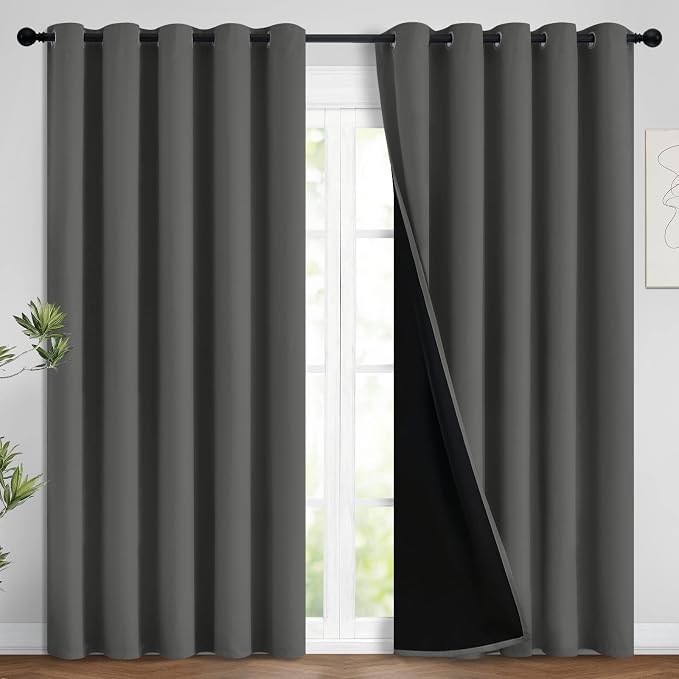 Dark Grey Full Shade Curtain Panels, Heavy Duty Lined Curtains 96 Inches Long by Yakamok