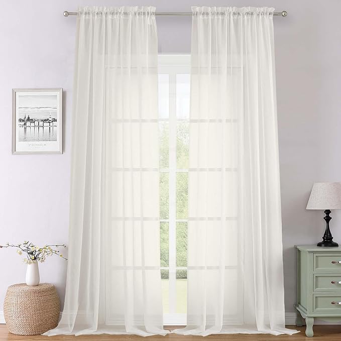Lecloud Ivory Sheer Curtains 108 Inches Long 2 Panels, Solid Airy Voile Extra by Lecloud