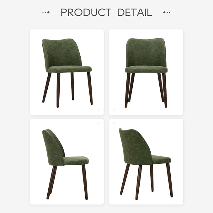 COLAMY Upholstered Dining Chairs Set of 2, Modern PU Leather Dining Room Kitchen Side Chair with Padded Seat and Wood Legs Restaurant/Cafe, Green