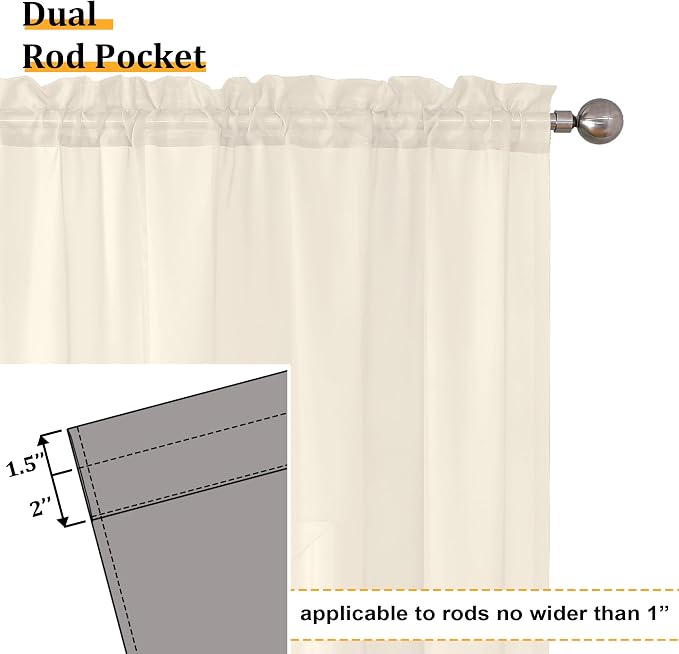 Aiyufeng Cream Sheer Curtains 45 Inch Length 2 Panels Set - Image 2