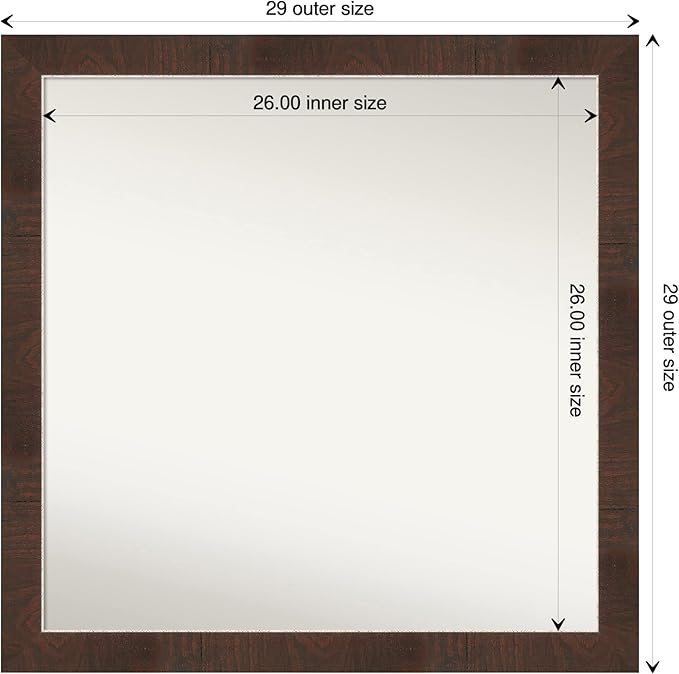Amanti Art Brown Bathroom Mirror for Over Sink, 29x29 Wildwood Brown Narrow Square Vanity Mirror, Large Country Rustic Frame, Hangs Horizonally and Vertically, Bathroom Wall Decor, Non-Beveled Edge