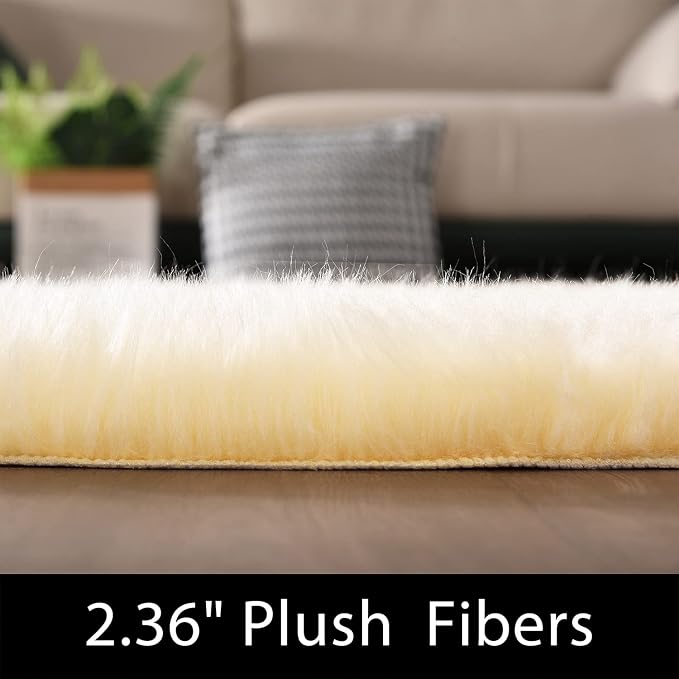 Latepis Yellow Area 5x8 Rugs Fluffy Faux Fur Washable Rug - Image 2