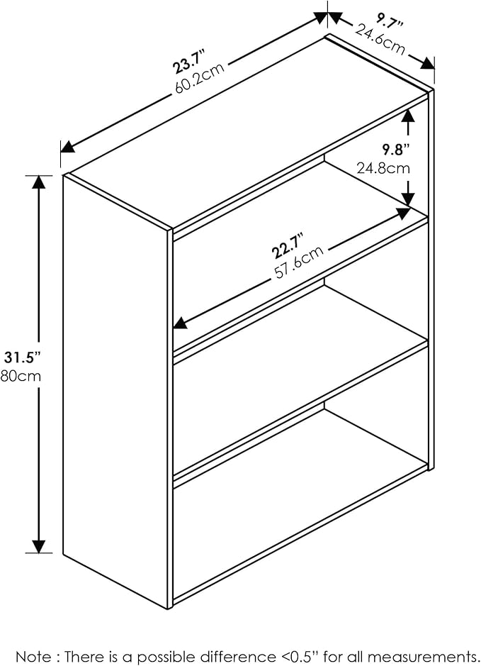 Furinno Pasir 3-Tier Open Shelf Bookcase, Espresso